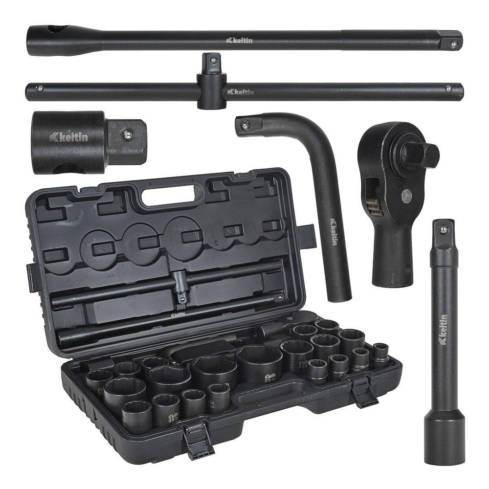 Набір ударних торцевих головок "Keltin" [к-т 26шт]: (3/4" 12-гранні 17-50мм ), (3/4" 6-гранна 36мм, 1" 6-гранні 55-65мм)+аксу Стрый - изображение 1