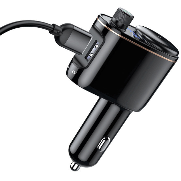 FM трансмітер модулятор Baseus Lokomotive S-06 Bluetooth з функцією зарядки (Чорний, два USB-порту) Миколаїв - фото 4