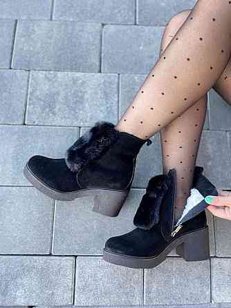 Женские черевики D and V черные натуральная замша зима высота 12см каблук 7см размер 37р.39р.40 Коломыя