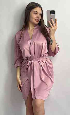 Халат жіночий шовковий під пояс Темно-рожевий S Харків