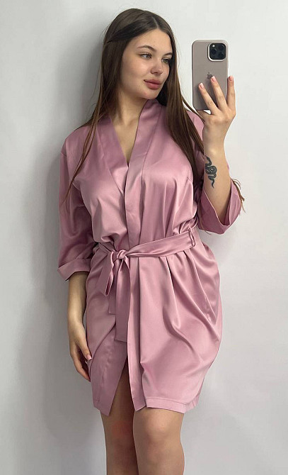 Халат женский шелковый под пояс Темно-розовый S Харьков - изображение 2
