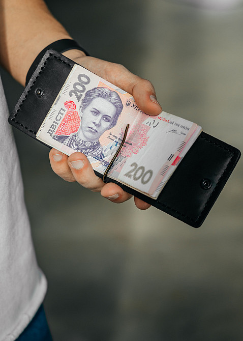 Чоловічий гаманець із натуральної шкіри, чорний місткий гаманець, чоловічий на кнопці гаманець із Crazy HorseMasterSem Київ - фото 4