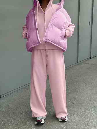 Жіночий стильний теплий костюм-трійка з турецької двонитки + плащівка емі Рожевий, 44 Одеса