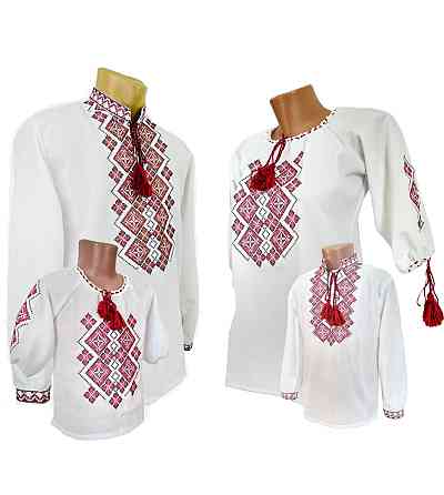 Чоловіча сорочка-вишиванка святковому стилі на білому полотні червоний орнамент Київ