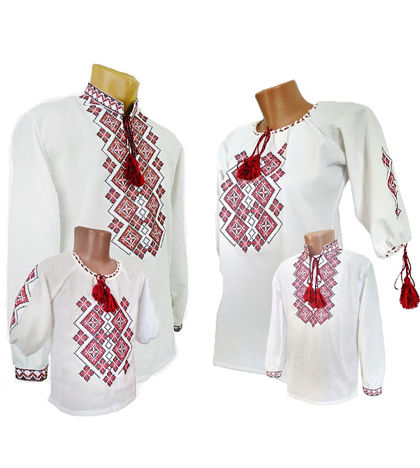 Чоловіча сорочка-вишиванка святковому стилі на білому полотні червоний орнамент Київ - фото 2