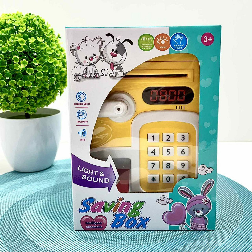 Сейф-скарбничка дитяча зі сканером відбитка пальця та кодовим замком затягує купюри звук підсвічування Жовтий (MK 5411) Чернігів - фото 2