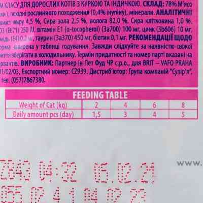 Вологий корм для кішок Brit Premium Cat Pouches with Chicken&amp;Turkey 100 г (8595602506019) Вінниця