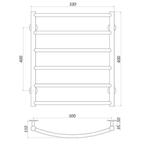 Сушарка для рушників UNIO LD W 600-500-6 Драбинка Дуга вода Київ