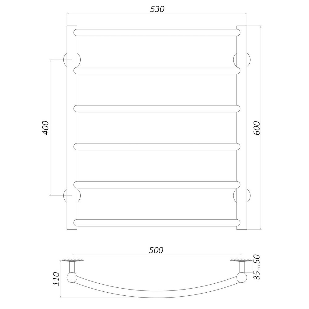 Сушарка для рушників UNIO LD W 600-500-6 Драбинка Дуга вода Київ - фото 4