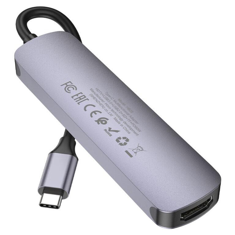 USB-хаб HOCO HB28 Type-C multi-function converter(HDTV+USB3.0+USB2.0+SD+TF+PD) Metal Gray Київ - фото 4