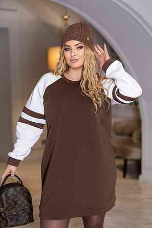 Тепле плаття із тринитки на флісі "Cindy" | Батал Шоколадний, 54-56 Київ