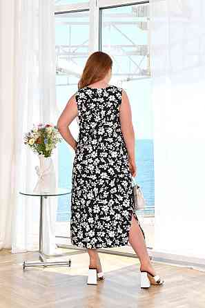 Женское легкое принтованное платье батал жатый лен Черно-белый, 52/54 Одесса