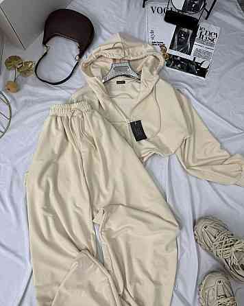 Женский прогулочный оверсайз костюм двойка: кофта и штаны двунитка Кремовый Одесса