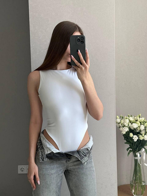 Жіночий базовий повсякденний боді з подвійної тканини мікродайвінг Білий, 40/42 Одеса - фото 2