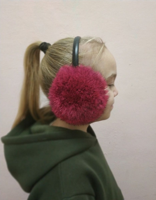Наушники меховые детские из кролика Малиновый Харьков - изображение 1