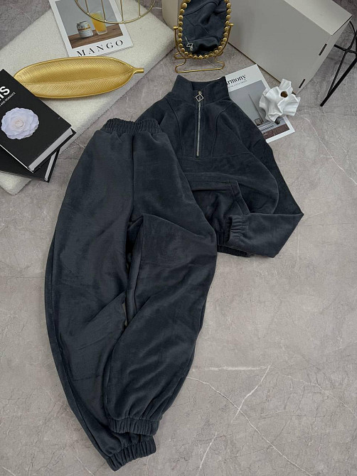 Женский теплый прогулочный костюм двойка из двухстороннего флиса Графит, 48/52 Одесса - изображение 1