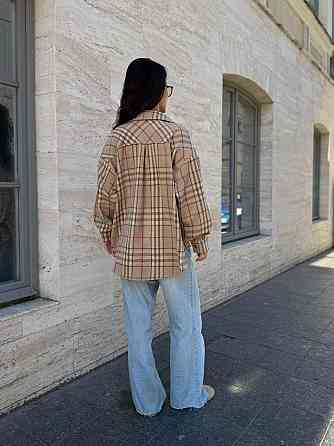 Женская теплая рубашка свободного кроя в клетку турецкая байка Бежевый, 46/48 Одесса