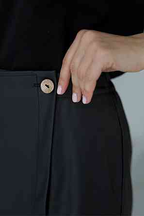 Шкіряна міні спідниця-шорти на запах "Ora" | Батал Чорний, 54-56 Київ