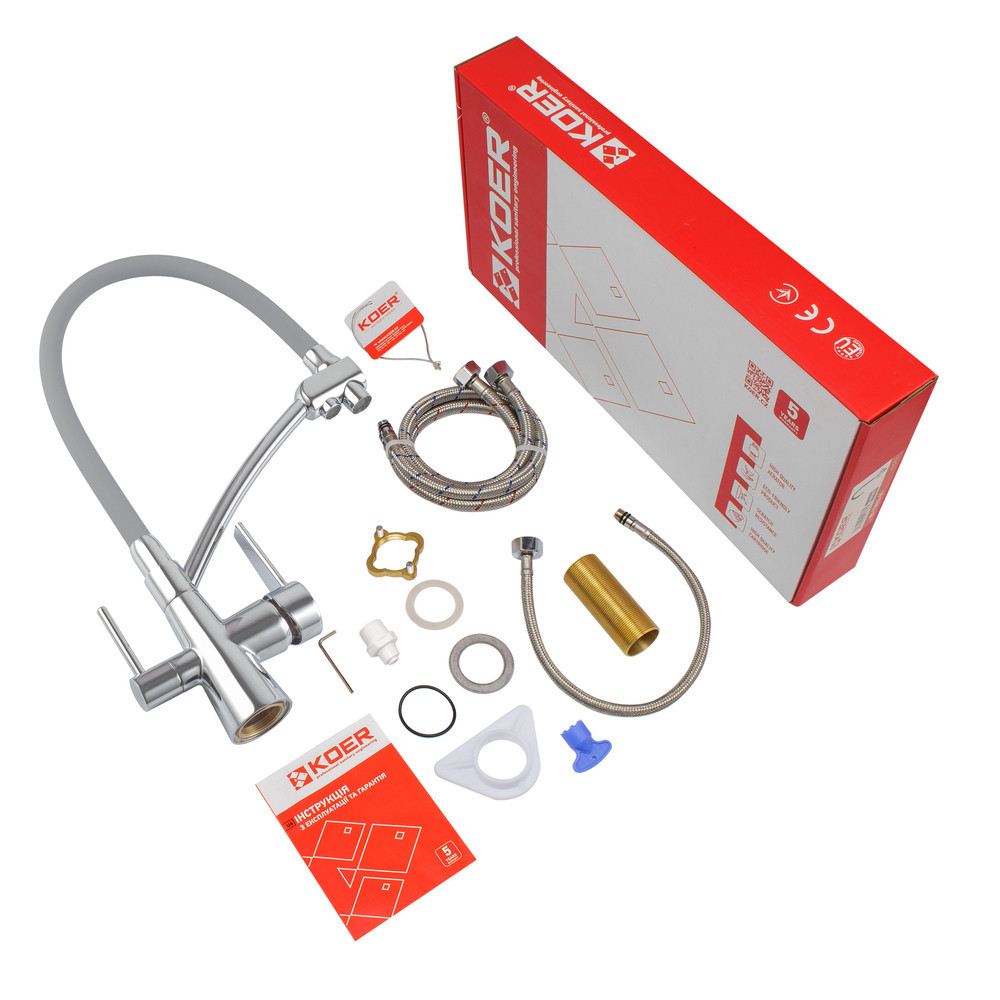 Кухонний змішувач KOER KB-72003-01 з силіконовим виливом та виходом для питної води KR3375 Харків - фото 4