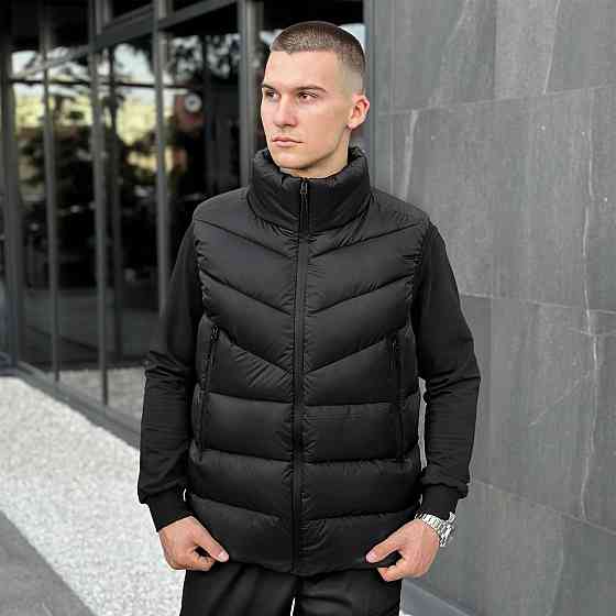Спортивний чоловічий жилет дутий безрукавка стильний жилет Pobedov Puffer чорний Одеса