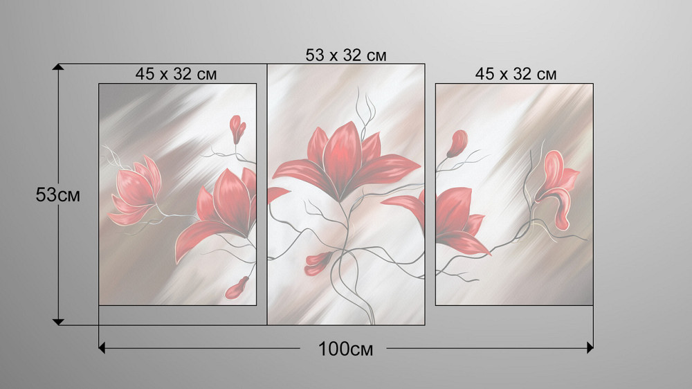 Модульная картина Абстракция Цветы  (53x100см)  Art-160_3 Киев - изображение 3