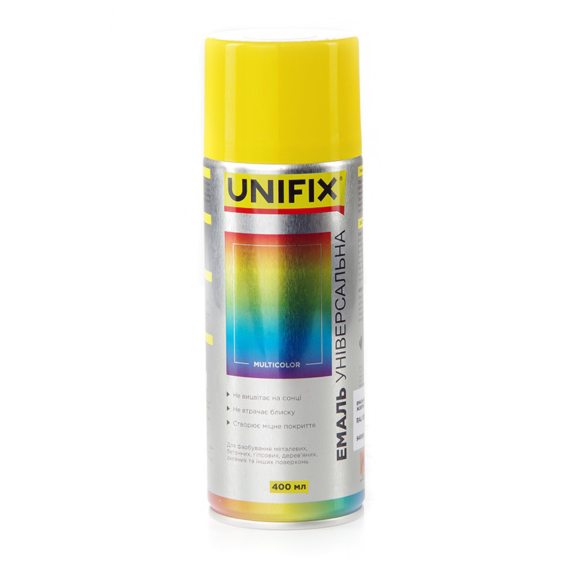 Эмаль акриловая универсальная RAL 1023 Желтый гл. 400мл UNIFIX Рівне - фото 2
