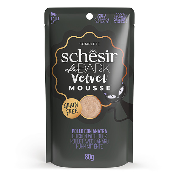 Schesir After Dark Chicken With Duck ШЕЗІР КУРКА З КАЧКОЮ мус, натуральні консерви для котів, пауч 80г Київ - фото 1