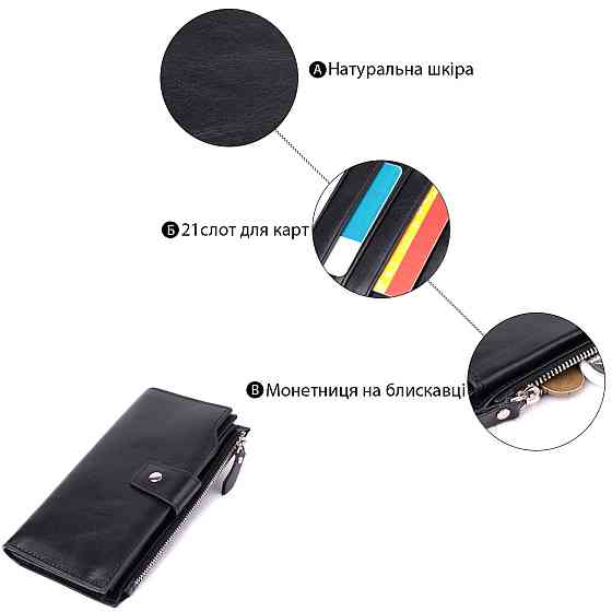 Вертикальний стильний гаманець із гладкої натуральної шкіри Vintage 22885 Чорний Київ