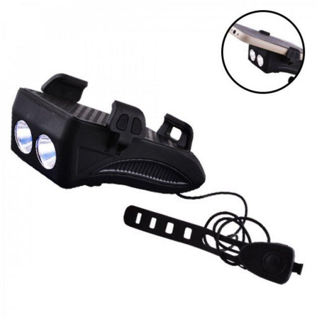 Велосипедний ліхтар фара FY-319 2хL2 + дзвінок + тримач + microUSB + Power Bank (6 режимів дзвінка) Київ - фото 2