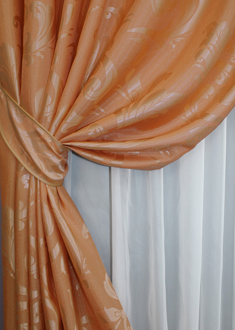 Комплект готових штор VR-Textil Жакард Лілія № 1564ш Помаранчевий 150х270 см 2 шт (33-0441) Київ - фото 5