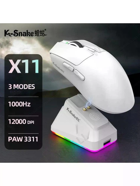 Мышь беспроводная K-SNAKE X11 Black RGB Dock, 12000 DPI, PixArt PAW3311, 63 г, Bluetooth/2.4GHz/USB-C Киев - изображение 3