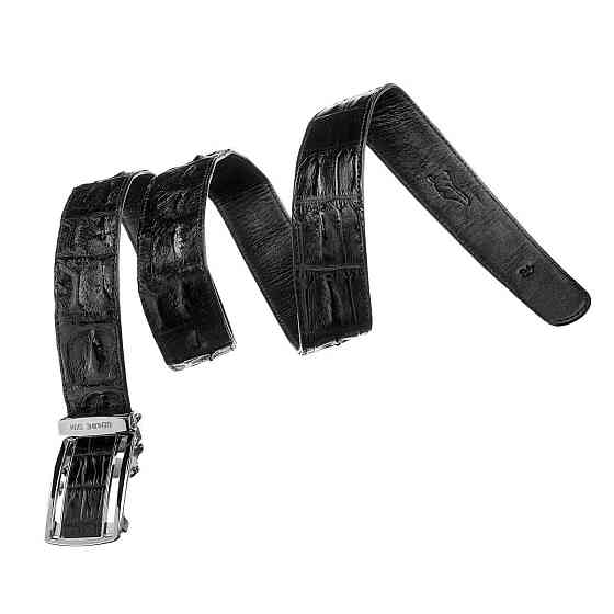 Ремінь-автомат CROCODILE LEATHER 18236 з натуральної шкіри крокодила (каймана) Чорний Київ