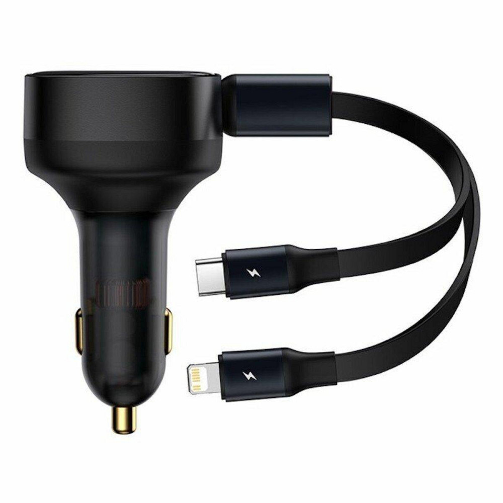 Автомобільний зарядний пристрій Baseus Enjoyment Retractable 2-in-1 Car Charger C+L 30W Black Ковель - изображение 5