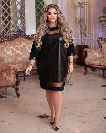 Плаття з екошкіри з сітчастим декором "Courtney" оптом | Батал 50-52 Київ
