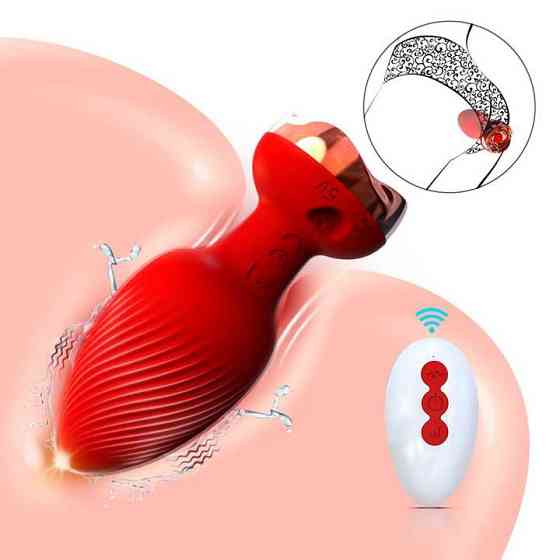 Силіконовий анальний корок із вібрацією Rose з Д/К 3,5*9 см. Червоний — Анальні іграшки Вінниця