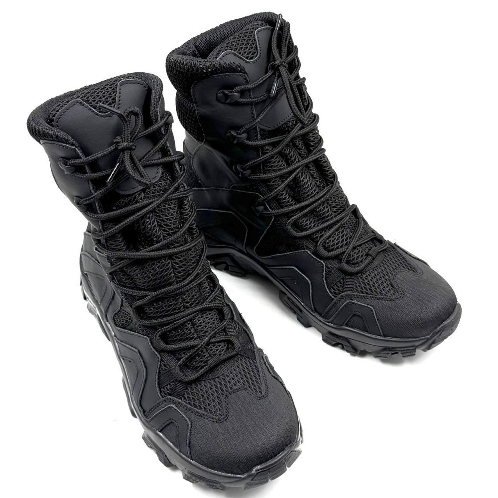 Тактичні літні берці чоловічі чорні з натуральної шкіри CRAZY HORSE для військових та туризму Львів - фото 8