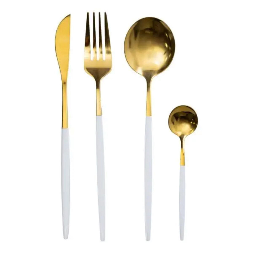 Yiwu Набір столових приборів 24 предмети столовий набір на 6 персон Золотистий з білим HP-20-47 Киев - изображение 1