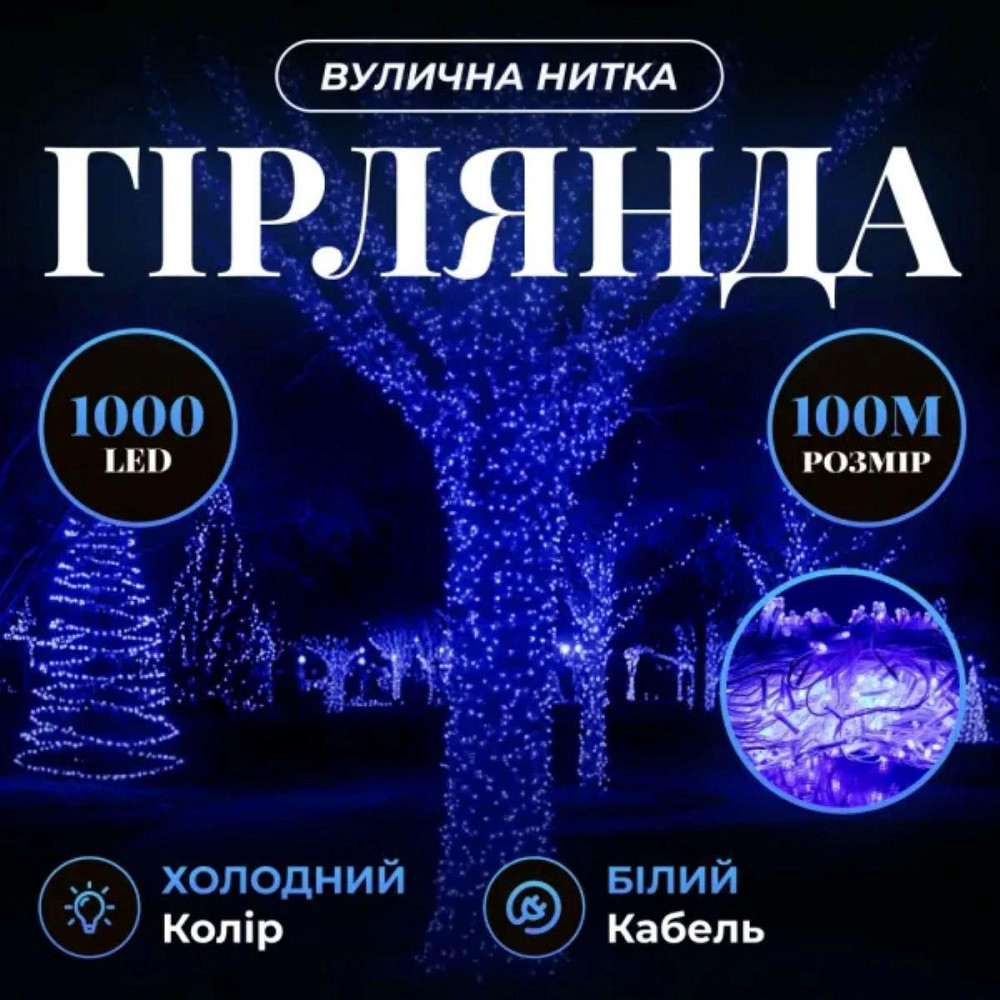 Гірлянда Різдвяна Фея 100 м, 1000 LED, білий провід Київ - фото 7