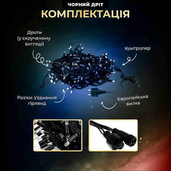 Вулична гірлянда бахрома 12 м 200 led чорний провід Мультиколір 12MBML Київ