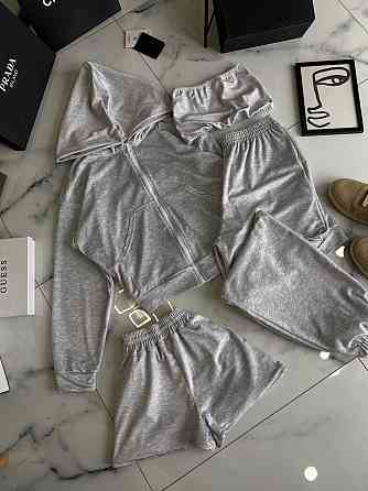 Жіночий прогулянковий костюм четверка: худі, топ, шорти та штани турецький велюр спорт Меланж Одеса