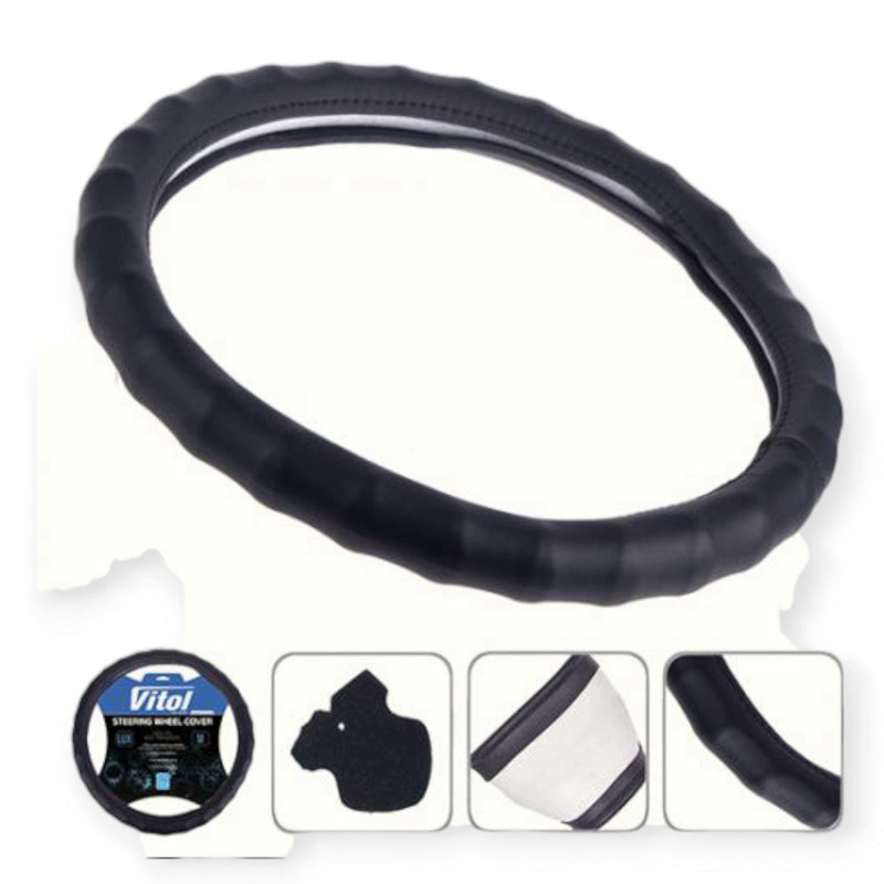 Чохол m шкіра (37 - 39 см) чорний рефлений, один шов, біла основа VLOD-L06 BK керма Мукачево - фото 1