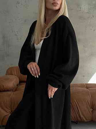 Жіночий затишний оверсайз кардиган із поясом альпака Чорний Одеса