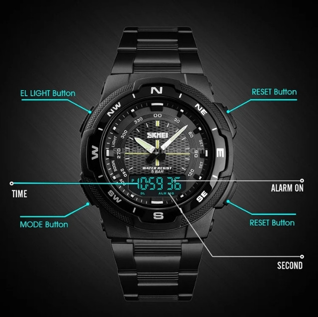 Чоловічий наручний годинник Skmei Marshal Black VIP Вінниця - фото 5