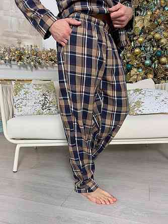 Піжама чоловіча COSY з фланелі (штани+сорочка) клітина синьо-коричнева Київ