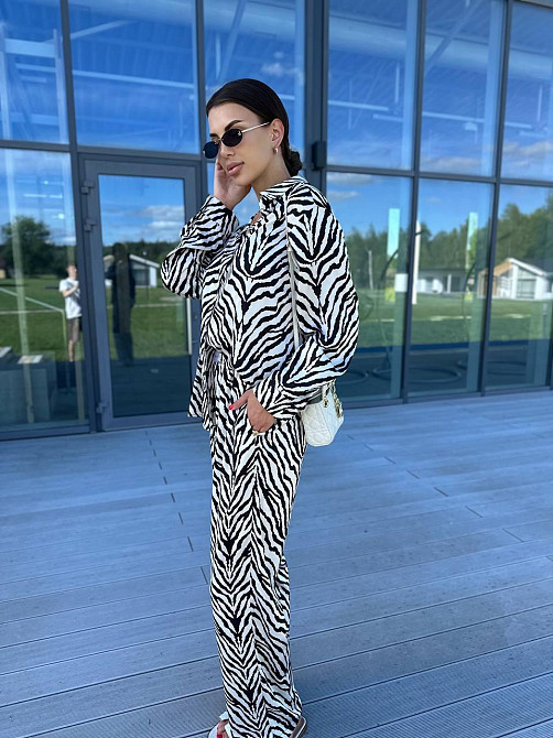 Жіночий шовковий костюм із штанами Зебра XS-S Харків - фото 1