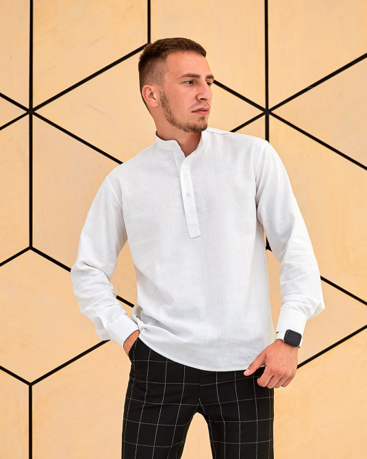 Сорочка чоловіча льон довгий рукав Білий XL Харків - фото 2
