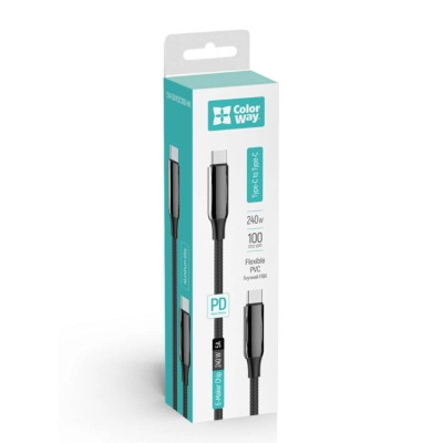 Дата кабель USB-C to USB-C 1.0m (PVC+Aluminum Alloy) (PD Fast Charging 240W) 5А black ColorWay (CW-CBPDCC069-BK) Винница - изображение 12
