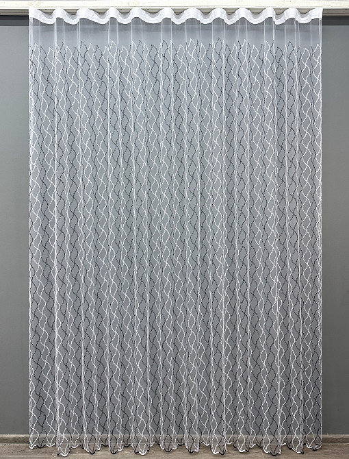 Тюль VR-Textil 1839т Фатин с вышивкой Белый с черным 300х270 см (40-194) Киев - изображение 2