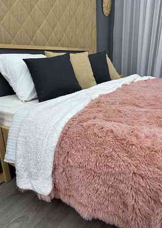 Плед-покривало 200х230 см (+-10см) Травка на овчині колір персиковий з білим (87-214) Київ