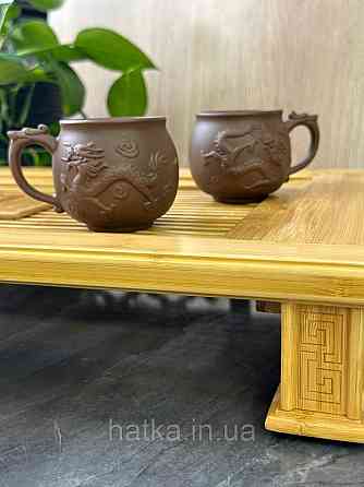 Набір кухлів 2 шт для чаю ісинська глина 200 мл "Лун-дракон" коричнева Київ